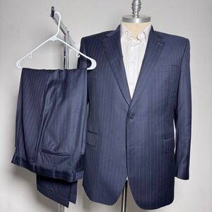 Jos. A. Bank Suit Mens 44L 36x30 Navy Blue Pinstripe Signature Gold Wool